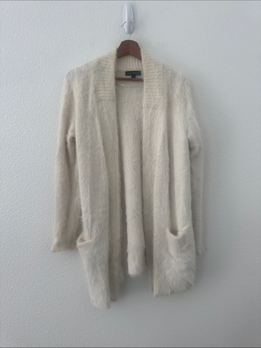Banana Republic Cream Open-Front Fuzzy Cardigan Wool Blend Size small Cozy